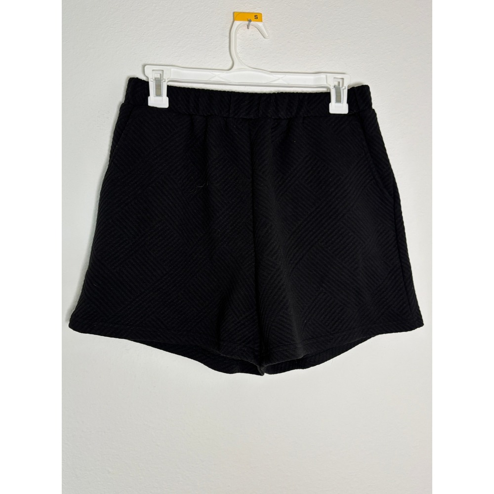Entro Black Textured Geometric Quilted Elastic Waist Shorts Womens Large L‎